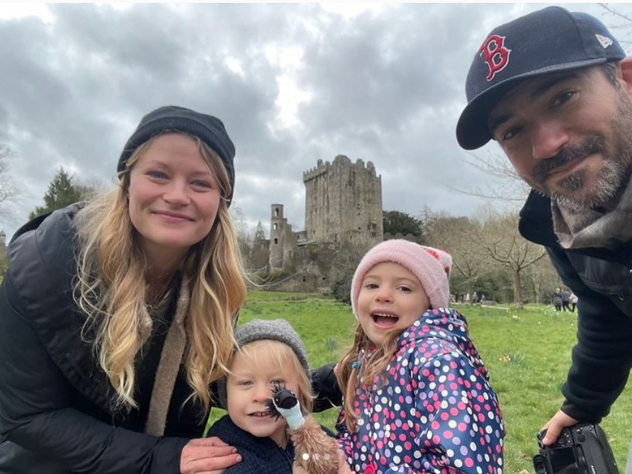 The actress with her husband and their two of her children. They recently welcomed a baby daughter last year